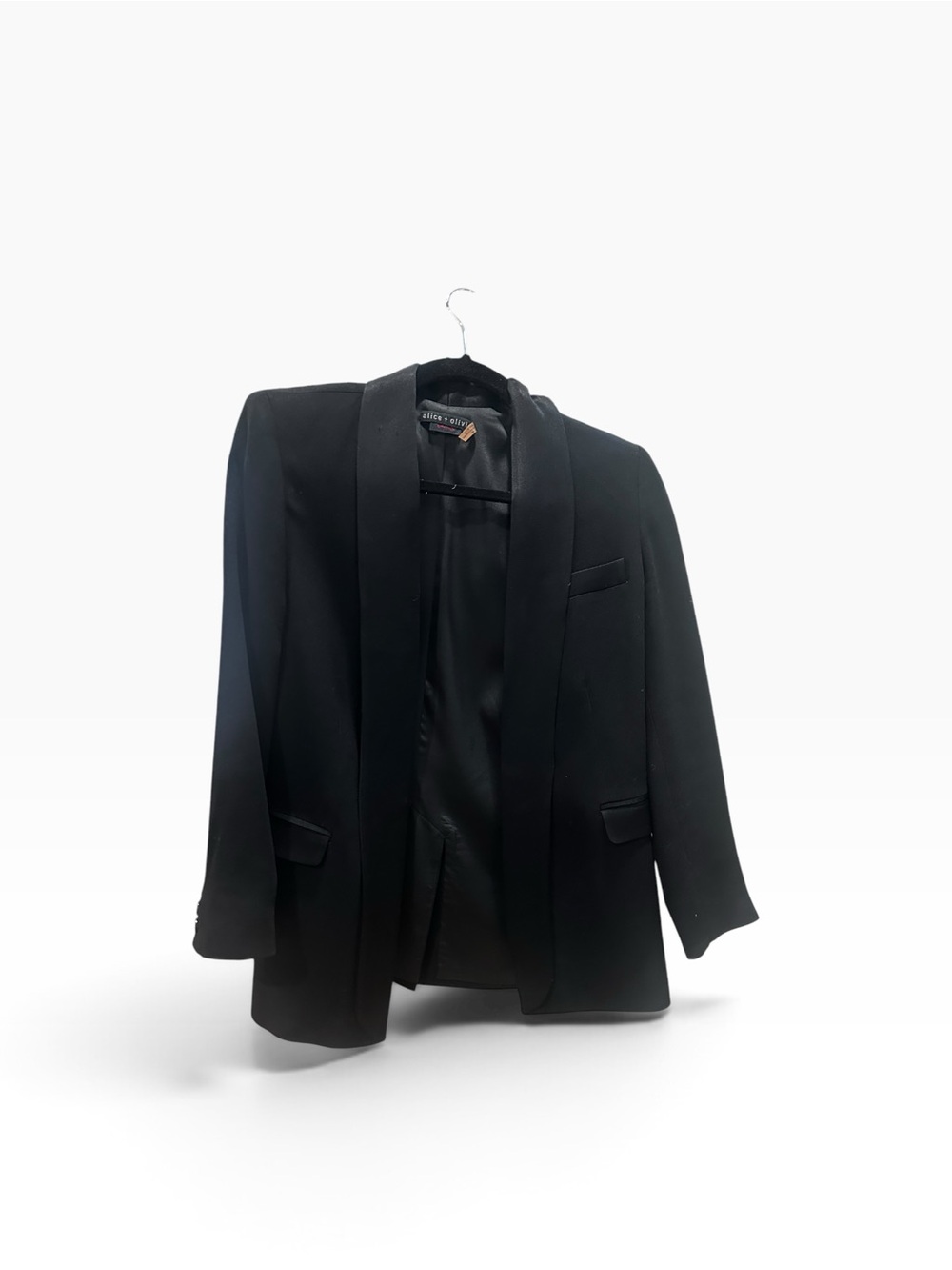 Alice + Olivia Black Satin-Lapel Blazer